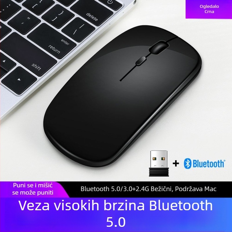 Thunderwolf Q20 Bežični Bluetooth miš - Dvostruki način (Bluetooth + 2,4 GHz), Punjiva, 2000 DPI, 3 tipke, Ergonomičan