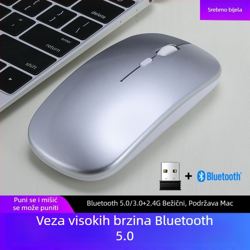 Thunderwolf Q20 Bežični Bluetooth miš - Dvostruki način (Bluetooth + 2,4 GHz), Punjiva, 2000 DPI, 3 tipke, Ergonomičan
