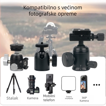 Aluminijska kuglasta glava za stativ DSLR, 360° horizontalno okretanje, 90° vertikalno okretanje, vijčano pričvršćivanje, težina 0,11 kg, kompatibilno s Yajia