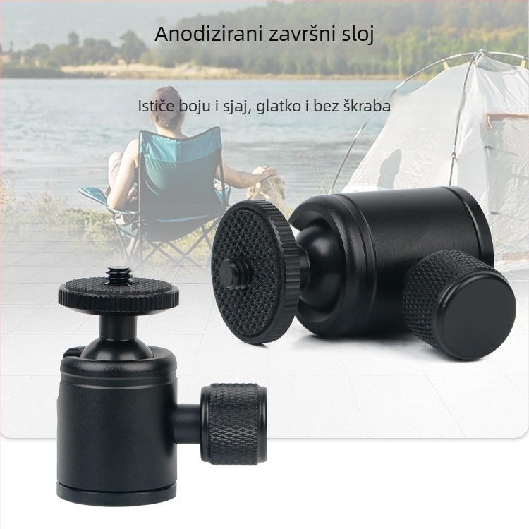 Aluminijska kuglasta glava za stativ DSLR, 360° horizontalno okretanje, 90° vertikalno okretanje, vijčano pričvršćivanje, težina 0,11 kg, kompatibilno s Yajia