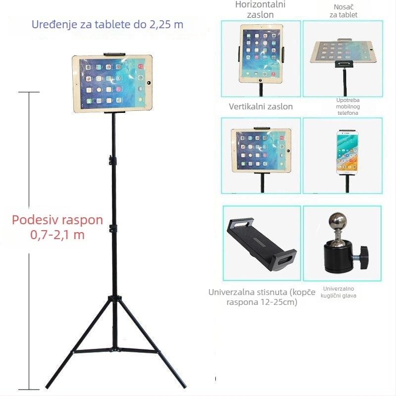 Stalak za mobitel i tablet – metalna konstrukcija, pogodan za korištenje u krevetu, za livestream, fotografiranje i snimanje videa