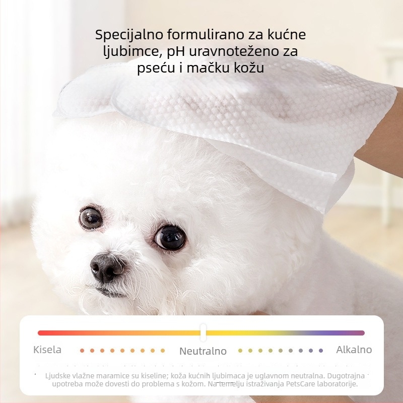 Rukavice za pranje psa bez vode s deodorirajućim vlažnim maramicama i natrijevim hijaluronatom, od netkanog materijala