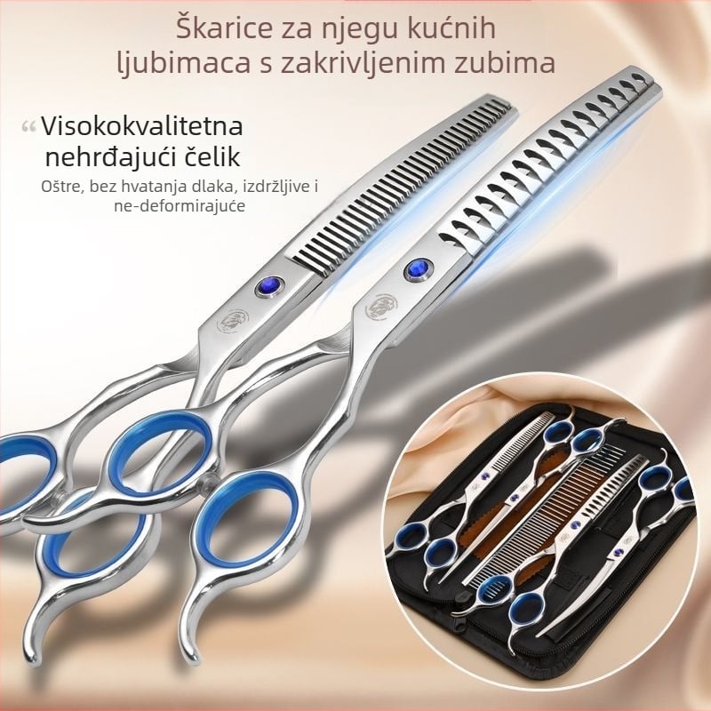 Set škare za njegu ljubimaca za pse – profesionalno šišanje, škare s zakrivljenim zubima za pahuljastu dlaku, materijal: svila cvijeta, 234 komada u kutiji