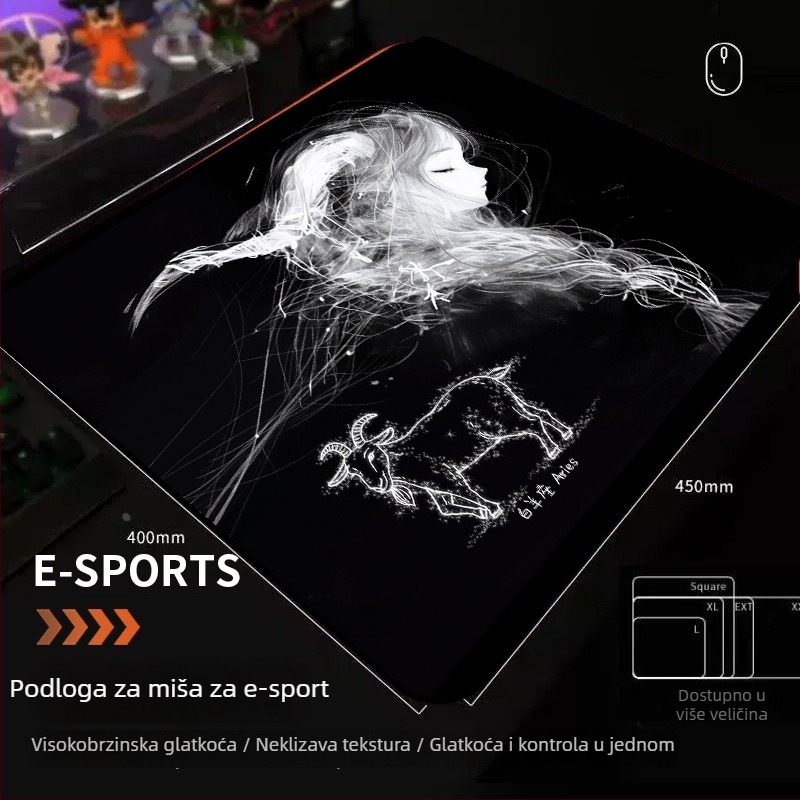 Gaming podložak za stol – serija Dvanaest znakova, protivklizna, XXL veličine, podrška za zglob