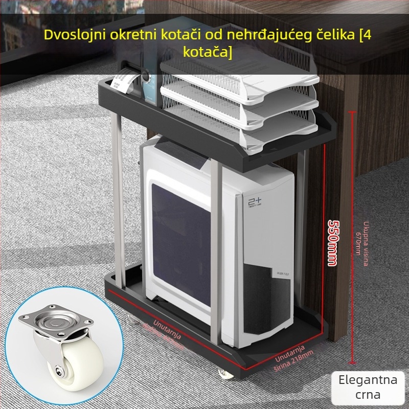 Držač za stolno računalo, dvostruki sloj, plastičan, prijenosan i okretan, instalacija bez bušenja