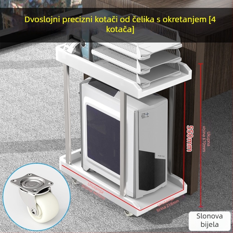 Držač za stolno računalo, dvostruki sloj, plastičan, prijenosan i okretan, instalacija bez bušenja