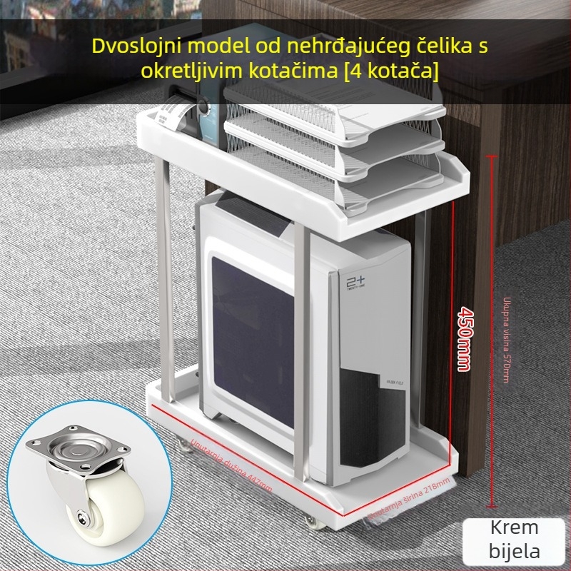 Držač za stolno računalo, dvostruki sloj, plastičan, prijenosan i okretan, instalacija bez bušenja