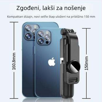 Proširivi mini selfie štap s trojnožnim stativom za mobitel, od nehrđajućeg čelika; bez daljinskog upravljanja, bez Bluetootha, bez rasvjete