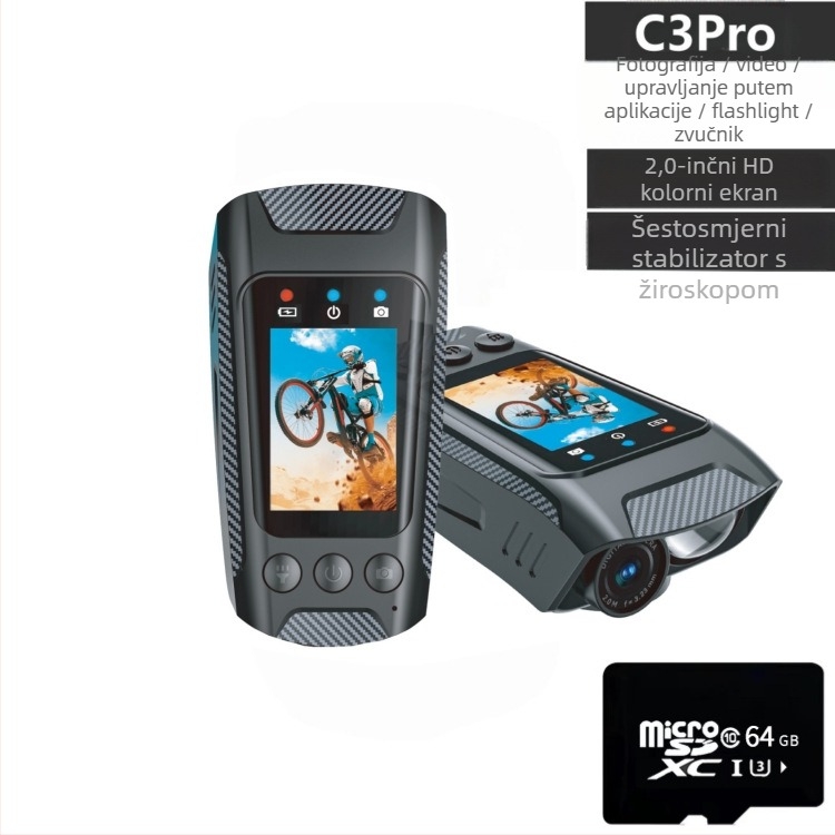 Kamera za akciju biciklizam s 4K videom, elektronička stabilizacija, zviždaljka i svjetiljka, 2.0-inch LCD
