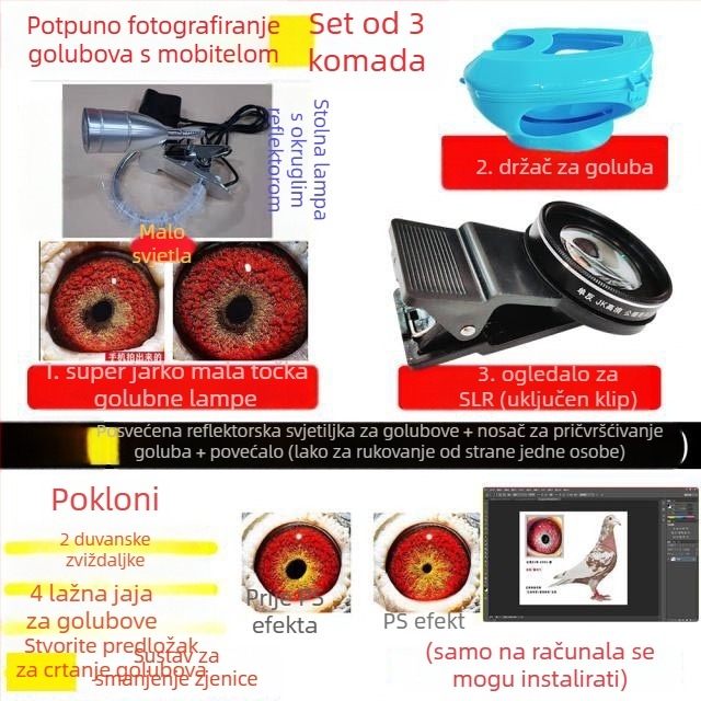 Golub makro objektiv s povećalom za fotografiranje ptičjih očiju (univerzalno)