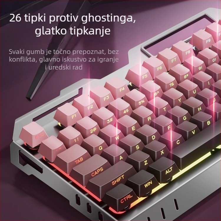 Set tipkovnice i miša s numeričkim blokom tipaka, USB kabel, ergonomski dizajn, duljina kabela 1,5 m, težina 844 g, za e-sport