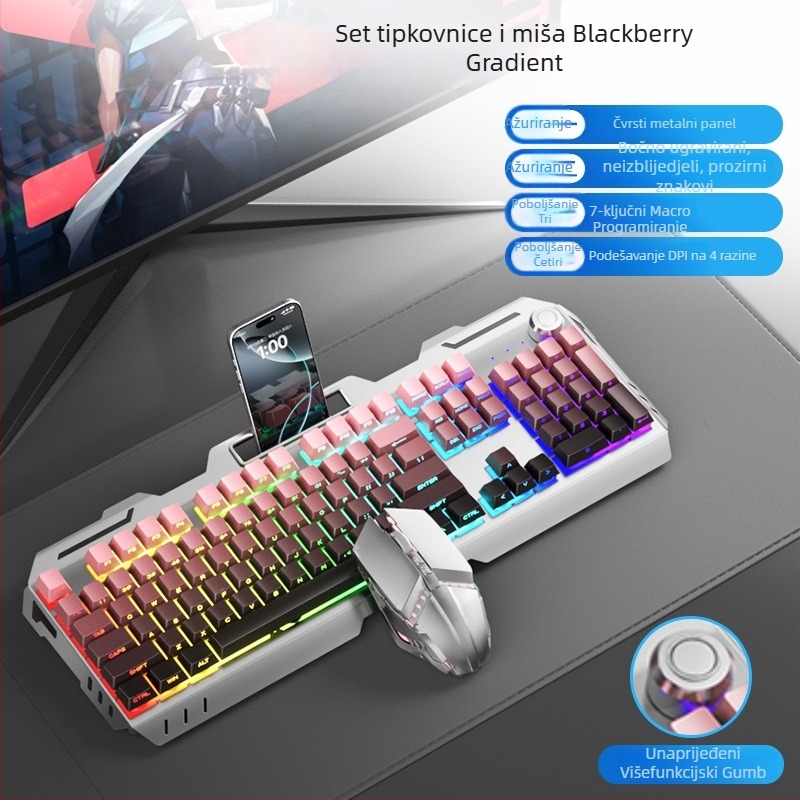 Set tipkovnice i miša s numeričkim blokom tipaka, USB kabel, ergonomski dizajn, duljina kabela 1,5 m, težina 844 g, za e-sport