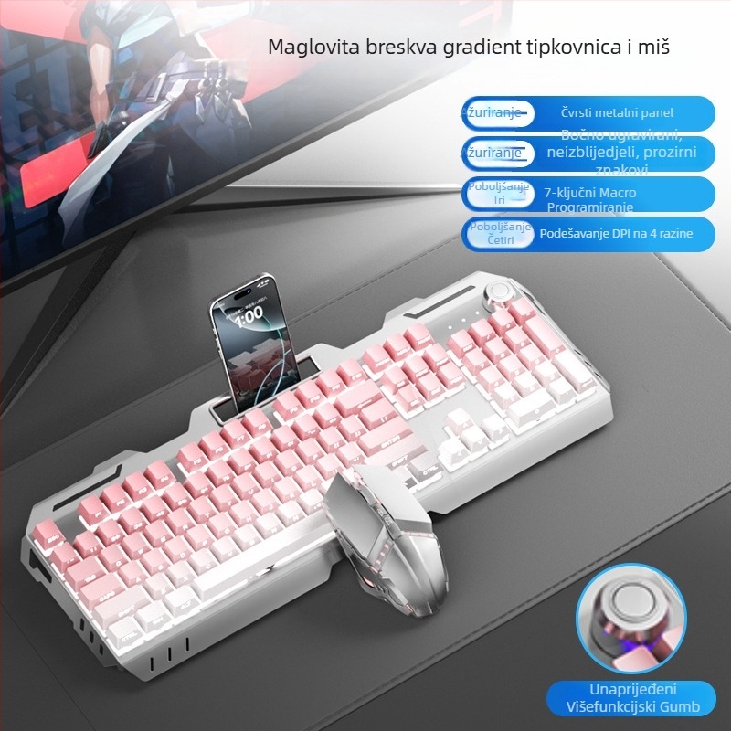 Set tipkovnice i miša s numeričkim blokom tipaka, USB kabel, ergonomski dizajn, duljina kabela 1,5 m, težina 844 g, za e-sport