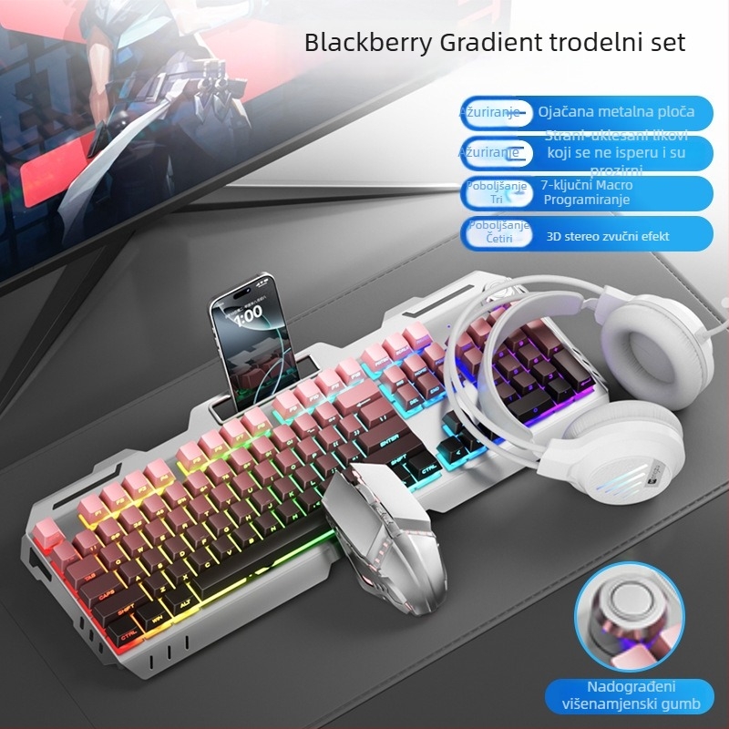 Set tipkovnice i miša s numeričkim blokom tipaka, USB kabel, ergonomski dizajn, duljina kabela 1,5 m, težina 844 g, za e-sport