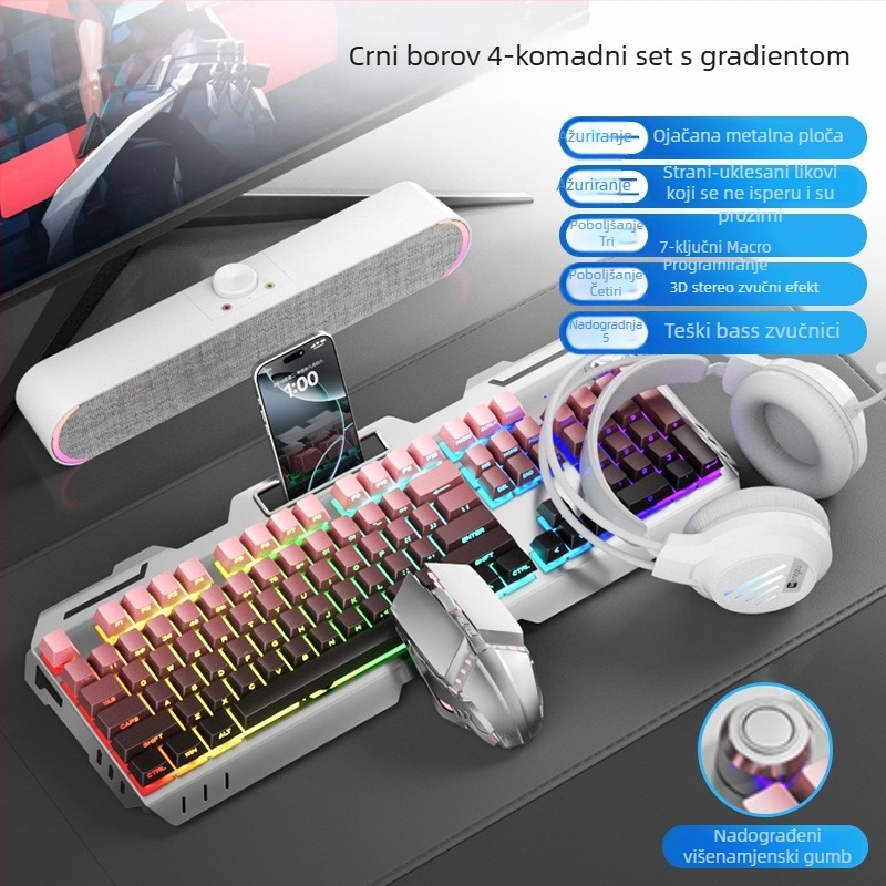 Set tipkovnice i miša s numeričkim blokom tipaka, USB kabel, ergonomski dizajn, duljina kabela 1,5 m, težina 844 g, za e-sport