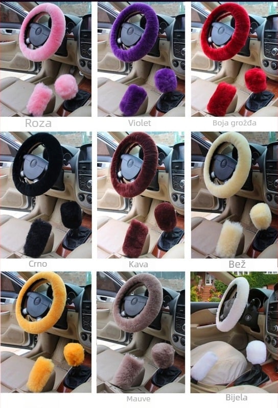 Mengsen navlaka za volan od vune, trodijelni set, zimska uporaba, univerzalna prilagodba