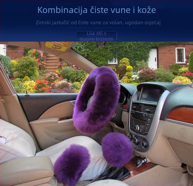 Mengsen navlaka za volan od vune, trodijelni set, zimska uporaba, univerzalna prilagodba