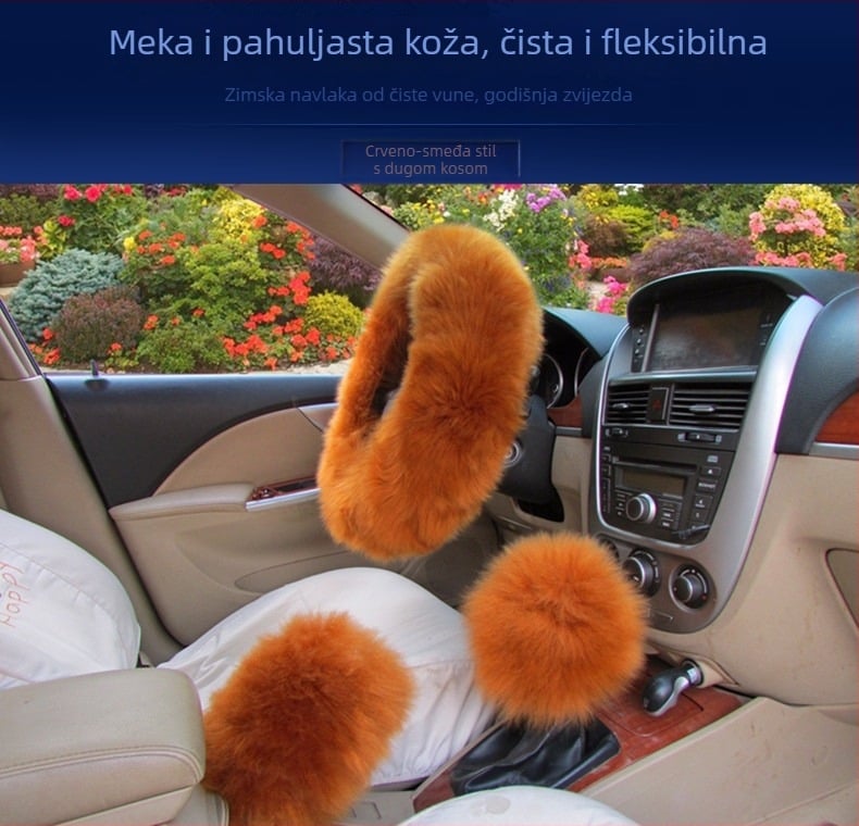 Mengsen navlaka za volan od vune, trodijelni set, zimska uporaba, univerzalna prilagodba