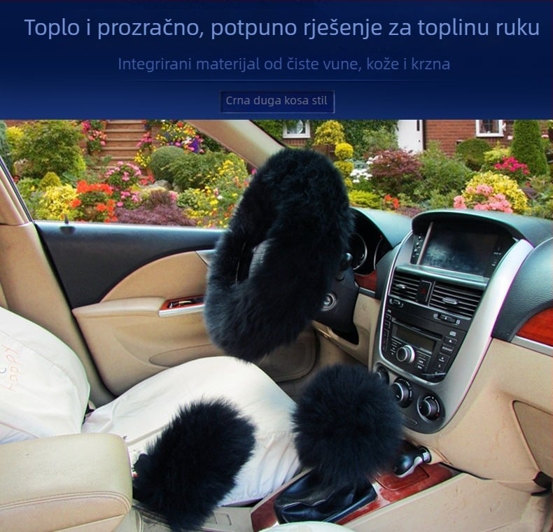 Mengsen navlaka za volan od vune, trodijelni set, zimska uporaba, univerzalna prilagodba