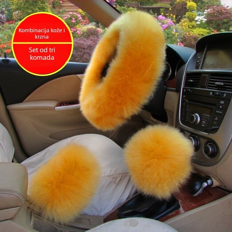 Mengsen navlaka za volan od vune, trodijelni set, zimska uporaba, univerzalna prilagodba