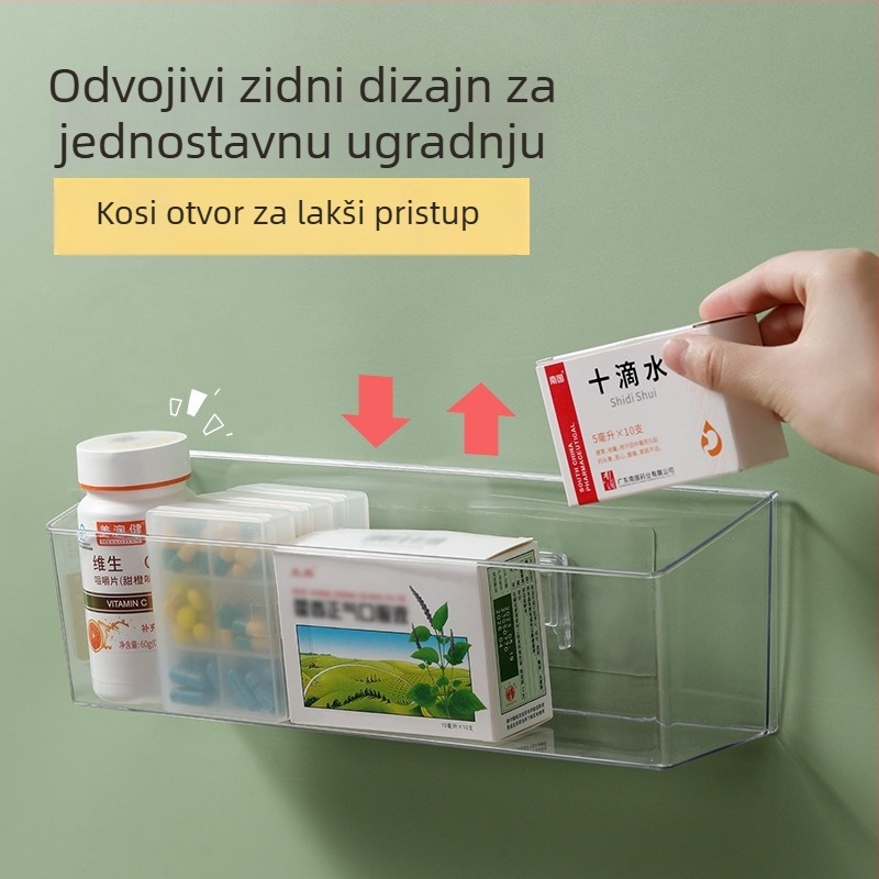 Kutija za skladištenje lijekova, zidna bez bušenja, višeslojni proziran dizajn, PET materijal, velik kapacitet