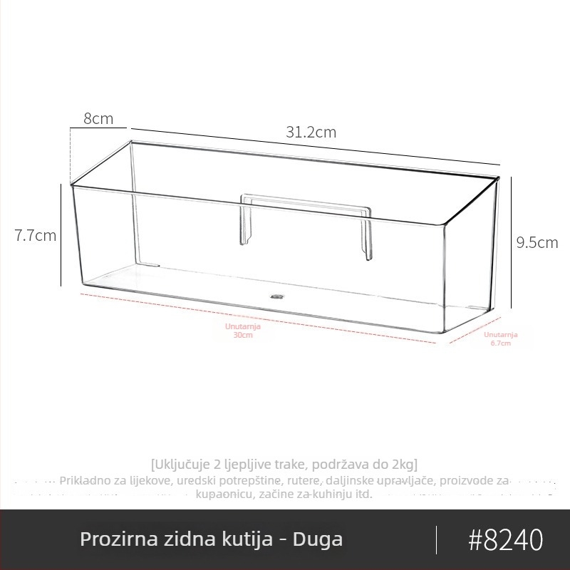 Kutija za skladištenje lijekova, zidna bez bušenja, višeslojni proziran dizajn, PET materijal, velik kapacitet
