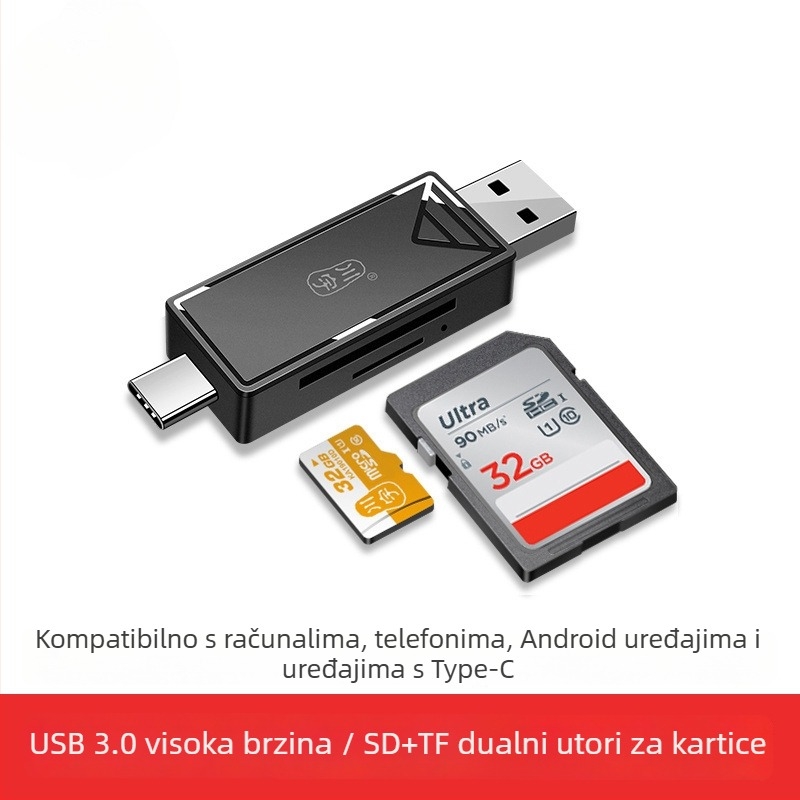 OTG čitač kartica USB 3.0 visoke brzine, Type-C sučelje i USB 2.0, podrška TF kartice