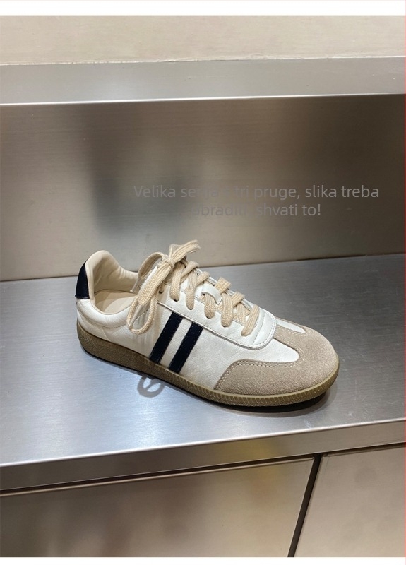Desun ženske tenisice u korejskom stilu od prave kože, okrugli vrh, niski pet 1–3 cm, gumeni potplat