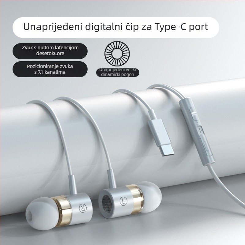 In-ear slušalice Type-C, žičane, 1,2 m kabel, snažan bas, izolacija šuma, model F5-11