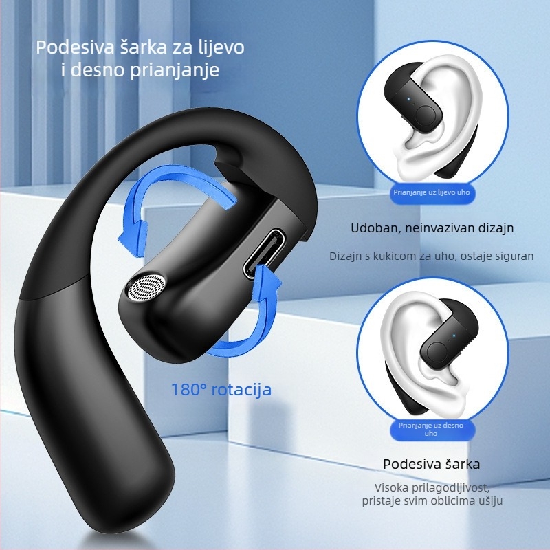 F22 Bežične Bluetooth slušalice, 2024 Novi model, kostna kondukcija, dizajn koji ne ulazi u uho, izuzetno duga trajnost baterije, za nošenje na lijevom ili desnom uhu, za vožnju