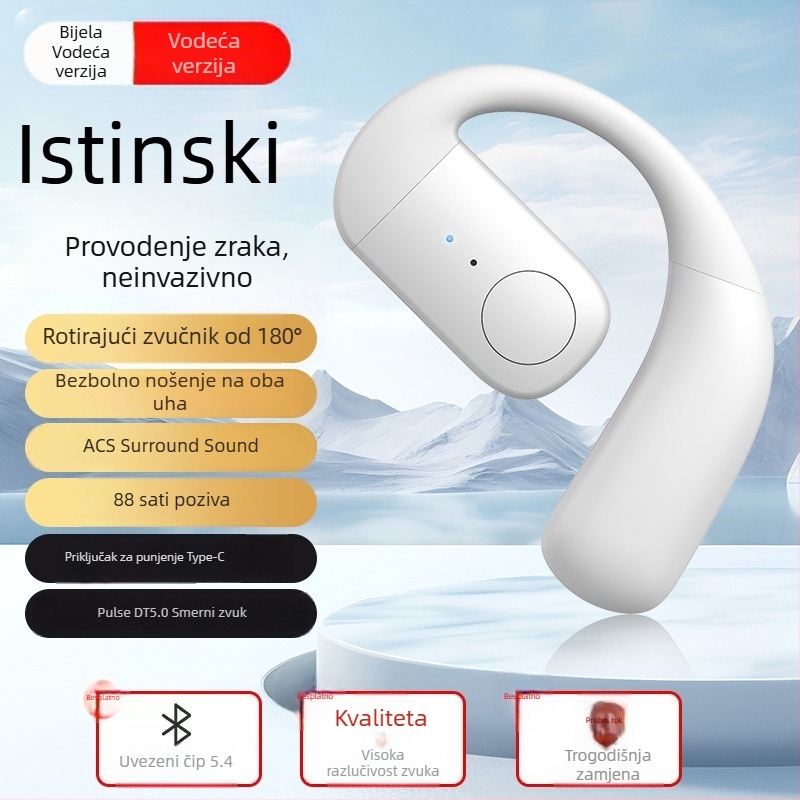 F22 Bežične Bluetooth slušalice, 2024 Novi model, kostna kondukcija, dizajn koji ne ulazi u uho, izuzetno duga trajnost baterije, za nošenje na lijevom ili desnom uhu, za vožnju