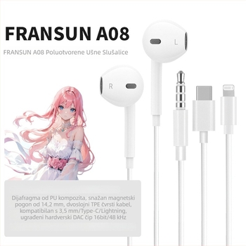 Žične in-ear slušalice s 14,2 mm dinamikom, ugrađeni mikrofon, 3,5 mm priključak, kabel 1,2 m