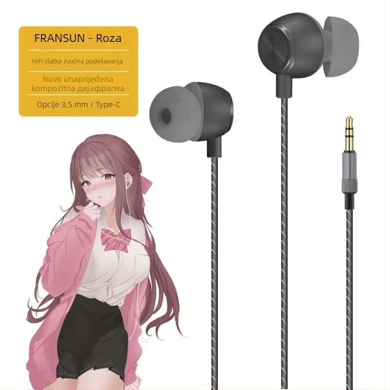 FRANSUN In-Ear žične slušalice s mikrofonom, 3,5 mm ravni priključak, kabel 1,2 m, 10 mm driver