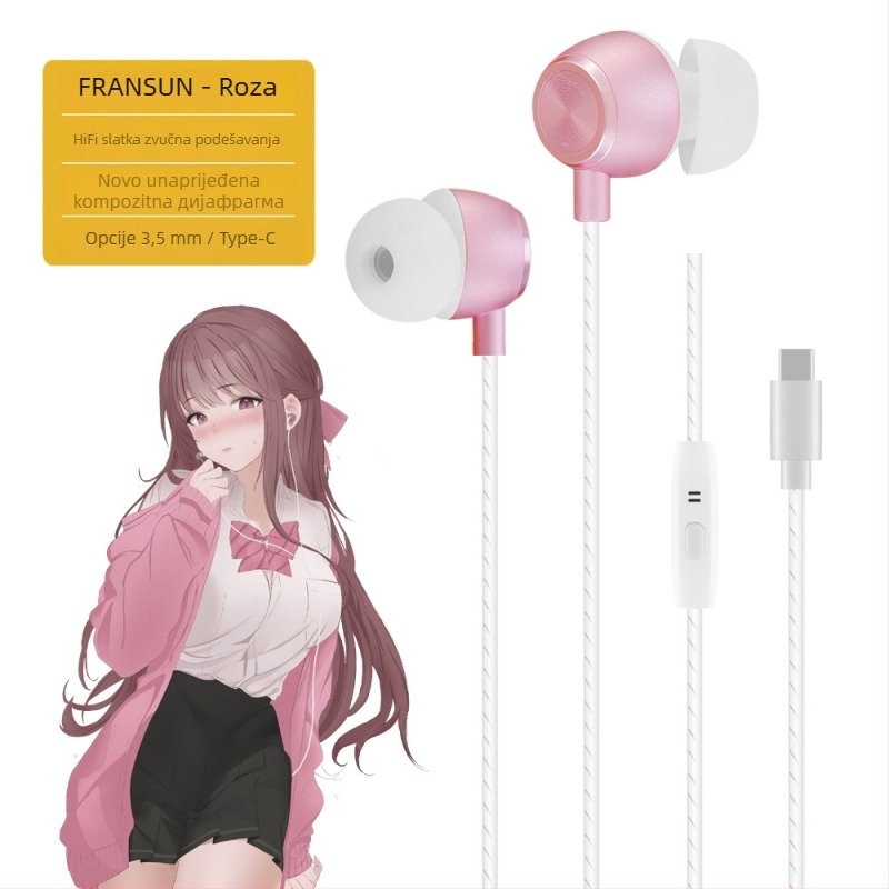 FRANSUN In-Ear žične slušalice s mikrofonom, 3,5 mm ravni priključak, kabel 1,2 m, 10 mm driver