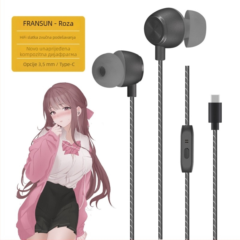FRANSUN In-Ear žične slušalice s mikrofonom, 3,5 mm ravni priključak, kabel 1,2 m, 10 mm driver
