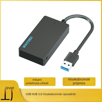 USB 3.0 hub, 4 priključka, proširenje 1–4, napajanje preko USB, kabel dužine 10 cm, prijenos 5DBps