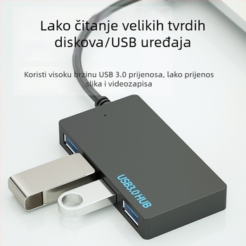 USB 3.0 hub, 4 priključka, proširenje 1–4, napajanje preko USB, kabel dužine 10 cm, prijenos 5DBps