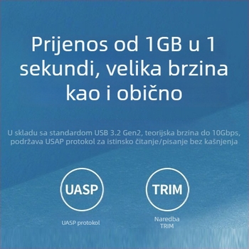 M.2 SSD kućište za NVMe/NGFF/SATA, aluminijsko kućište, podrška do 2TB, brzine prijenosa 10Gbps/5Gbps