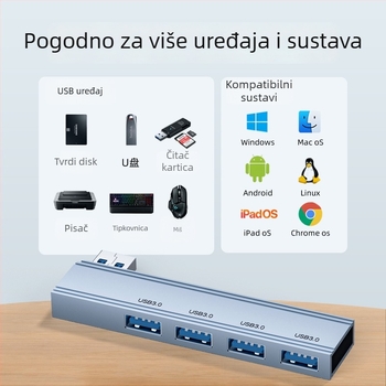 USB-C hub s 4 porta USB 3.0 za računalo
