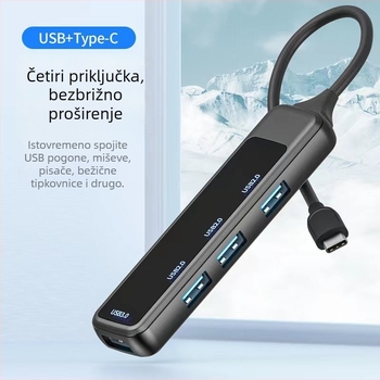 H-388 USB proširivački dock s vanjskim napajanjem, USB 3.0 hub, 1–4 priključka, Type-C čitač kartica