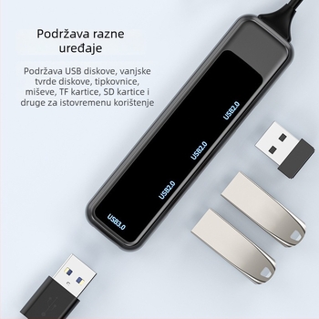 H-388 USB proširivački dock s vanjskim napajanjem, USB 3.0 hub, 1–4 priključka, Type-C čitač kartica