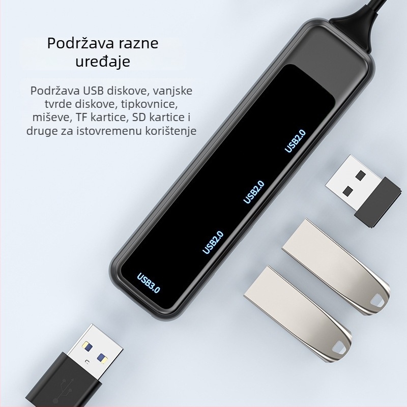 H-388 USB proširivački dock s vanjskim napajanjem, USB 3.0 hub, 1–4 priključka, Type-C čitač kartica