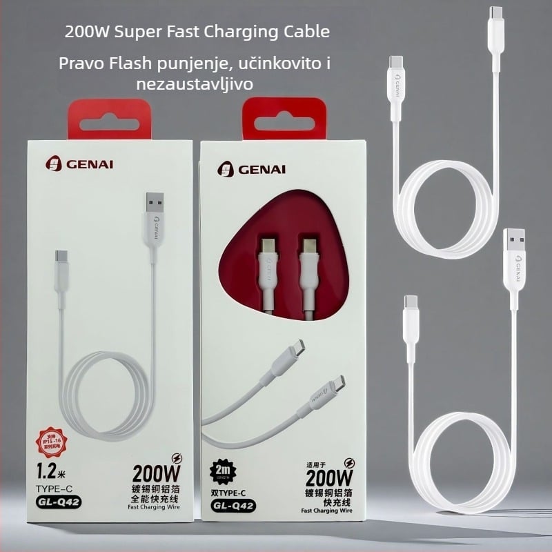 Gona USB-C podatkovni kabel brzog punjenja, 2 m, za iPhone 17, Android, Honor, Vivo, Huawei