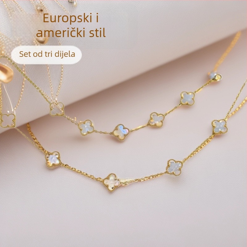 Europsko-američki stil – set ogrlice i naušnica s četverolistom djetelinom, 13 mm, od titan čelika