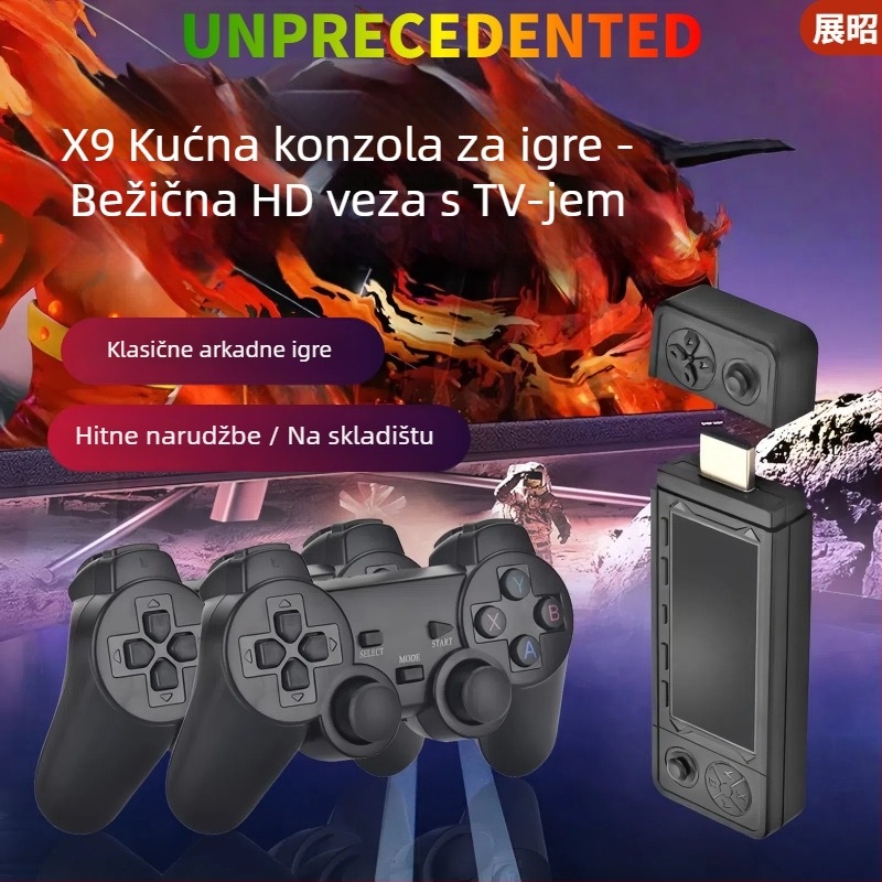 Nostalgična Android kućna gaming konzola s bežičnim HDMI izlazom na TV, PSP‑stilu joystick, 64/128/256 GB memorije, podržava dva igrača