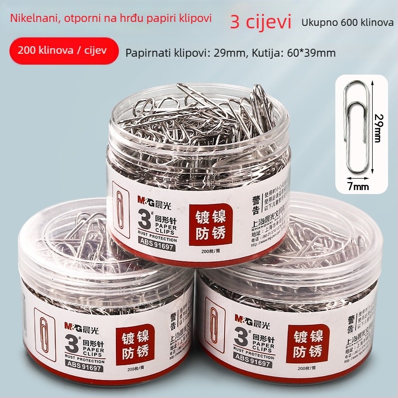 Spajalica za papir u obliku slova U za dokumente, metalna, M&G Morning Light