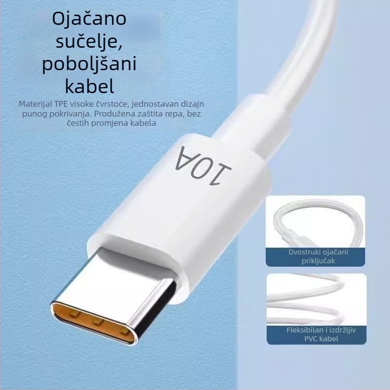 Type-C kabel za Android, brzo punjenje do 10A, duljina 1–2 m, TPE materijal, bijela