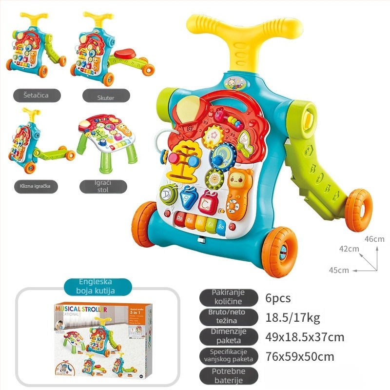 5-u-1 dječja hodalica-igračka: višenamjenski push i rocker kolica, plastična, za uzrast 0–3 godine