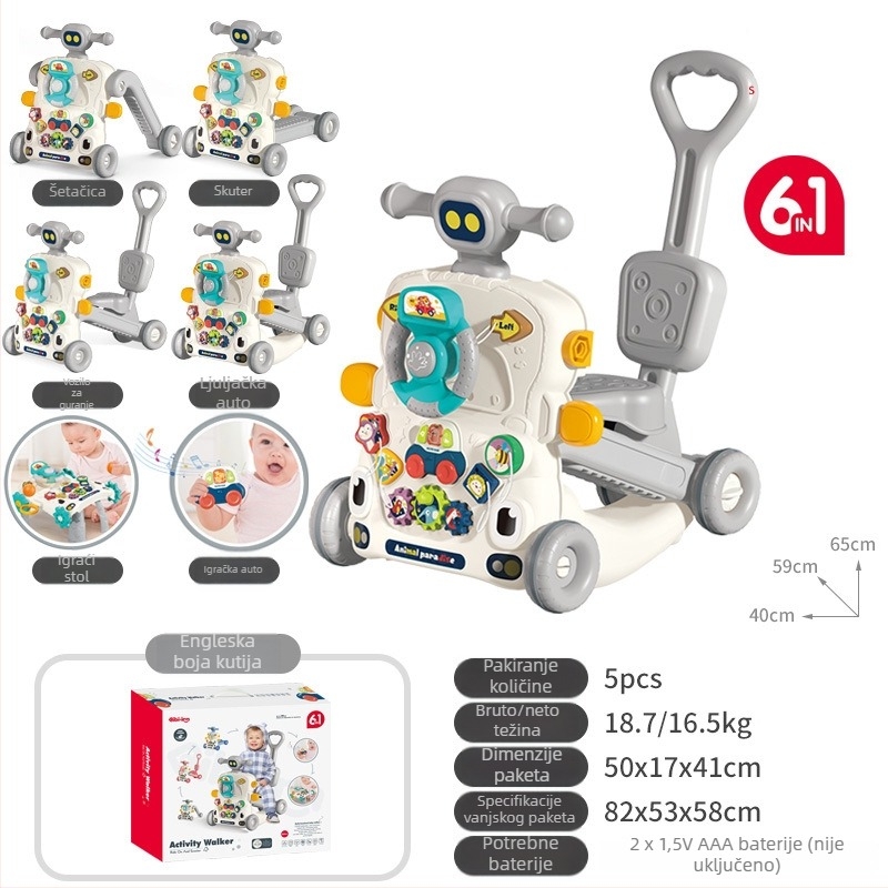 5-u-1 dječja hodalica-igračka: višenamjenski push i rocker kolica, plastična, za uzrast 0–3 godine