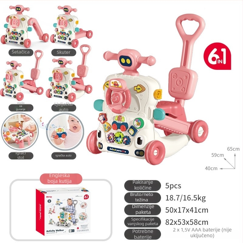 5-u-1 dječja hodalica-igračka: višenamjenski push i rocker kolica, plastična, za uzrast 0–3 godine